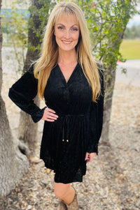 Black Textured Velvet Mini Dress Dress Umgee 