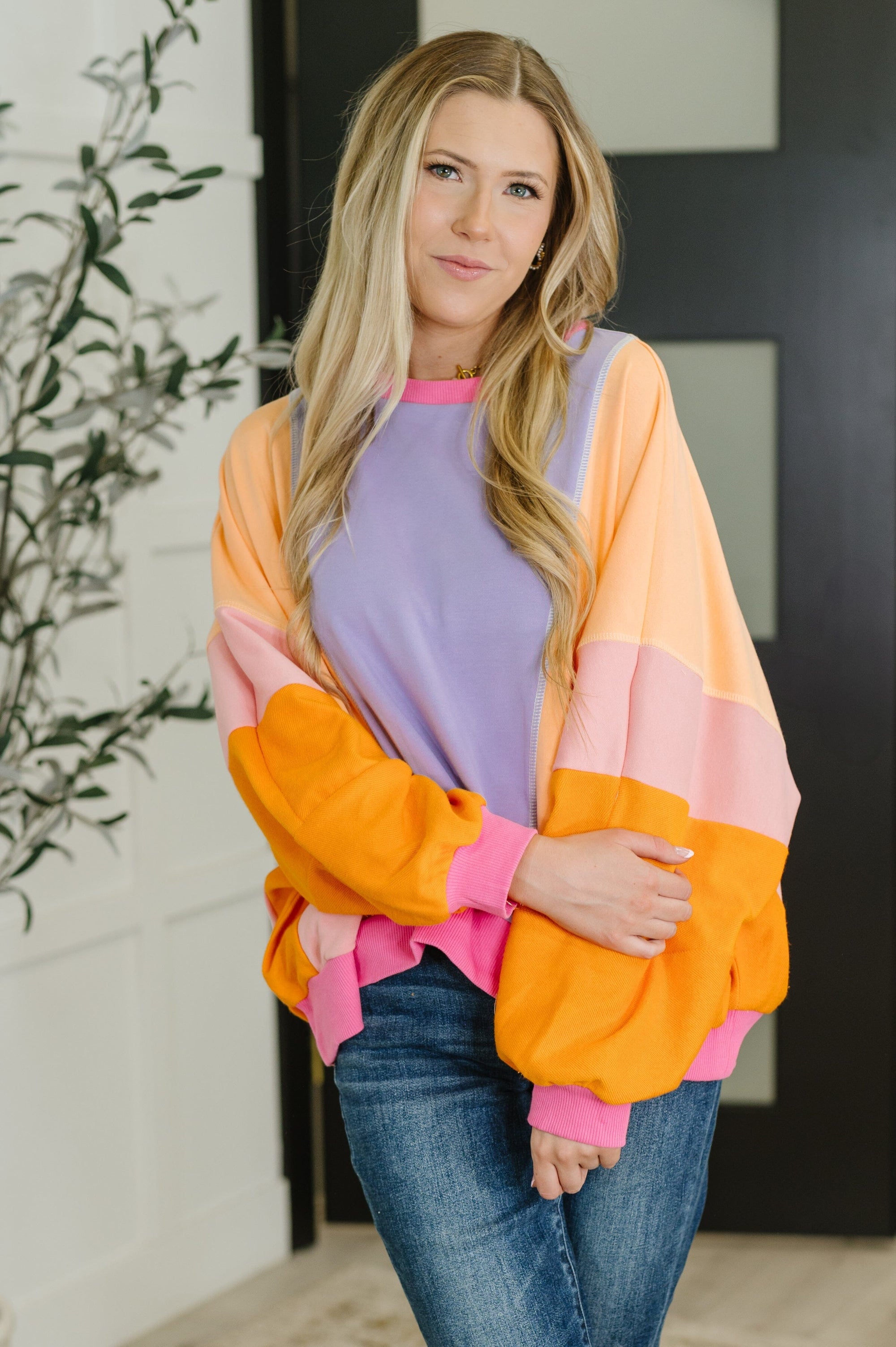 Blockbuster Color Block Pullover in Muted Womens Ave Shops 