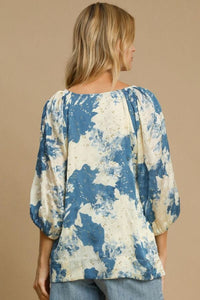 Blue Metallic Abstract Print Top Shirts & Tops Umgee 