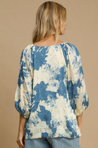 Blue Metallic Abstract Print Top Shirts & Tops Umgee 