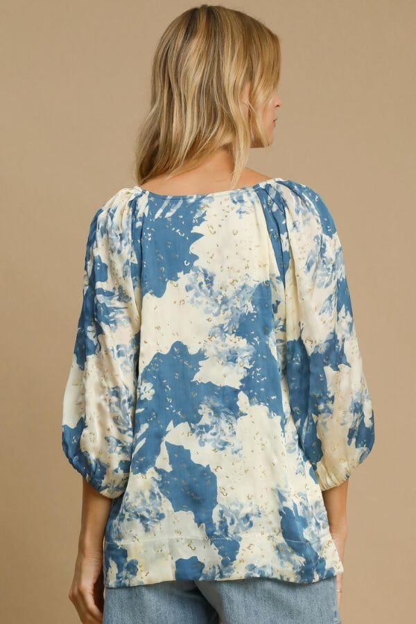 Blue Metallic Abstract Print Top Shirts & Tops Umgee 