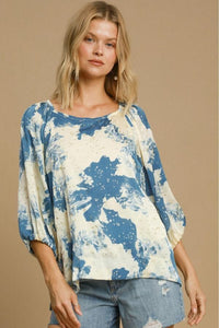 Blue Metallic Abstract Print Top Shirts & Tops Umgee 
