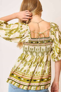 Bohemian Breeze Smocked Peplum Top Shirts & Tops Umgee 
