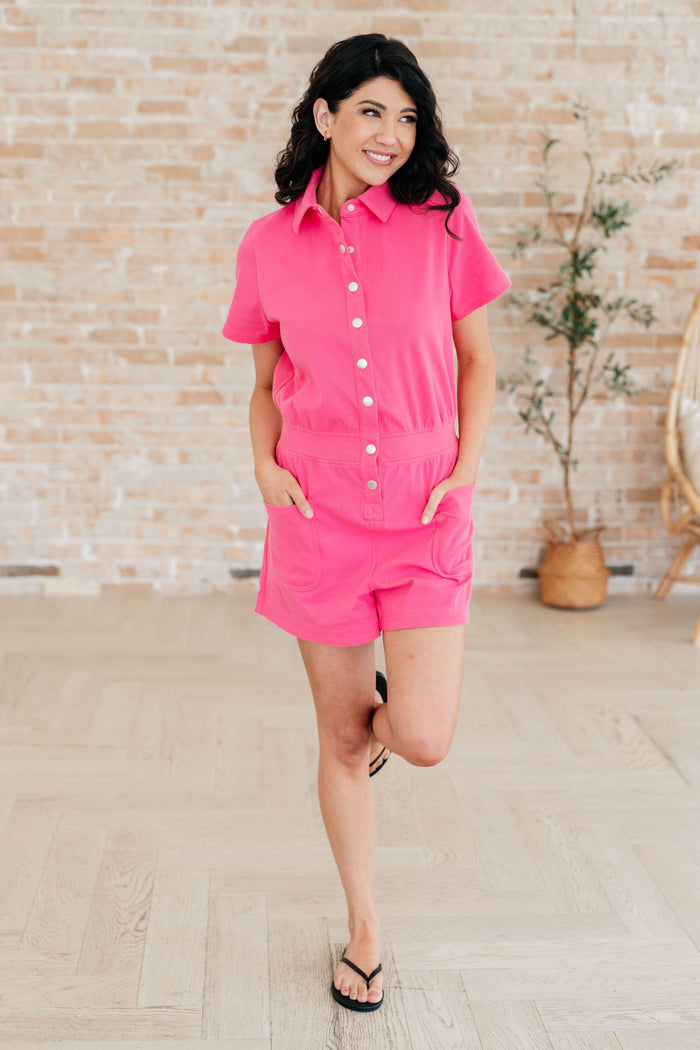 Break Point Collared Romper in Hot Pink Jumpsuits & Rompers Ave Shops 