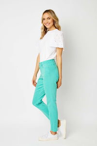 Bridgette High Rise Garment Dyed Slim Jeans in Aquamarine Womens Ave Shops 