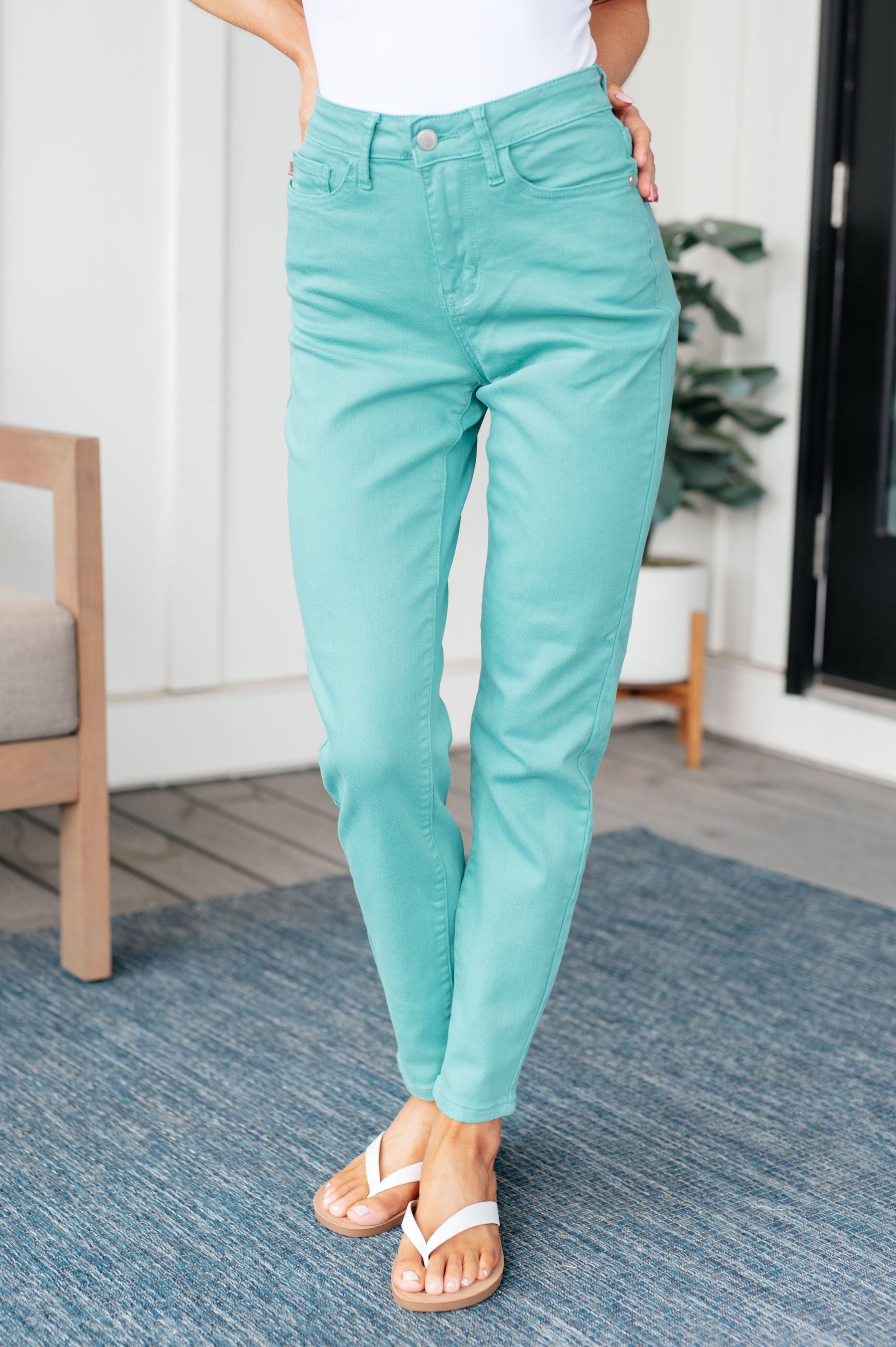 Bridgette High Rise Garment Dyed Slim Jeans in Aquamarine Womens Ave Shops 