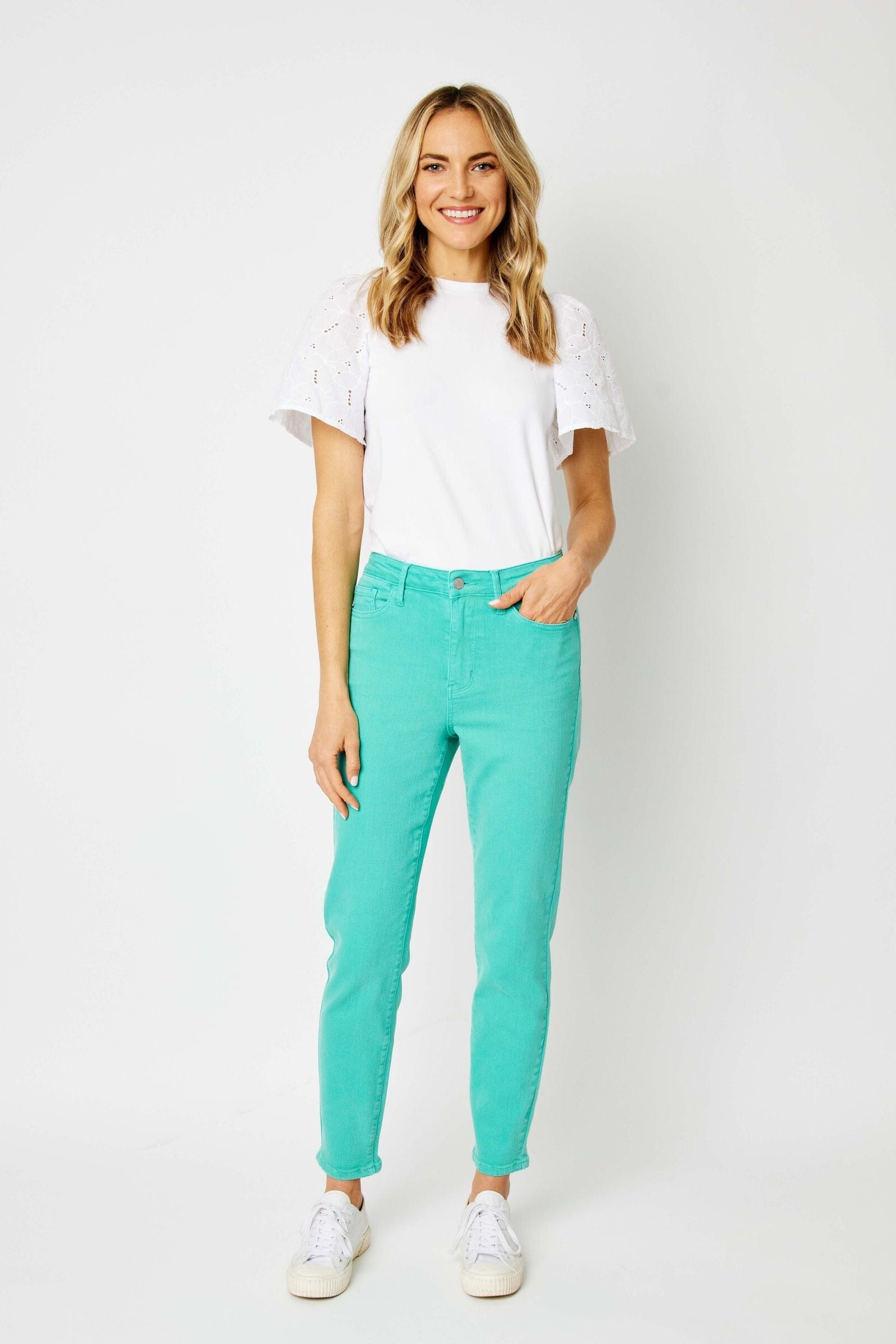 Bridgette High Rise Garment Dyed Slim Jeans in Aquamarine Womens Ave Shops 