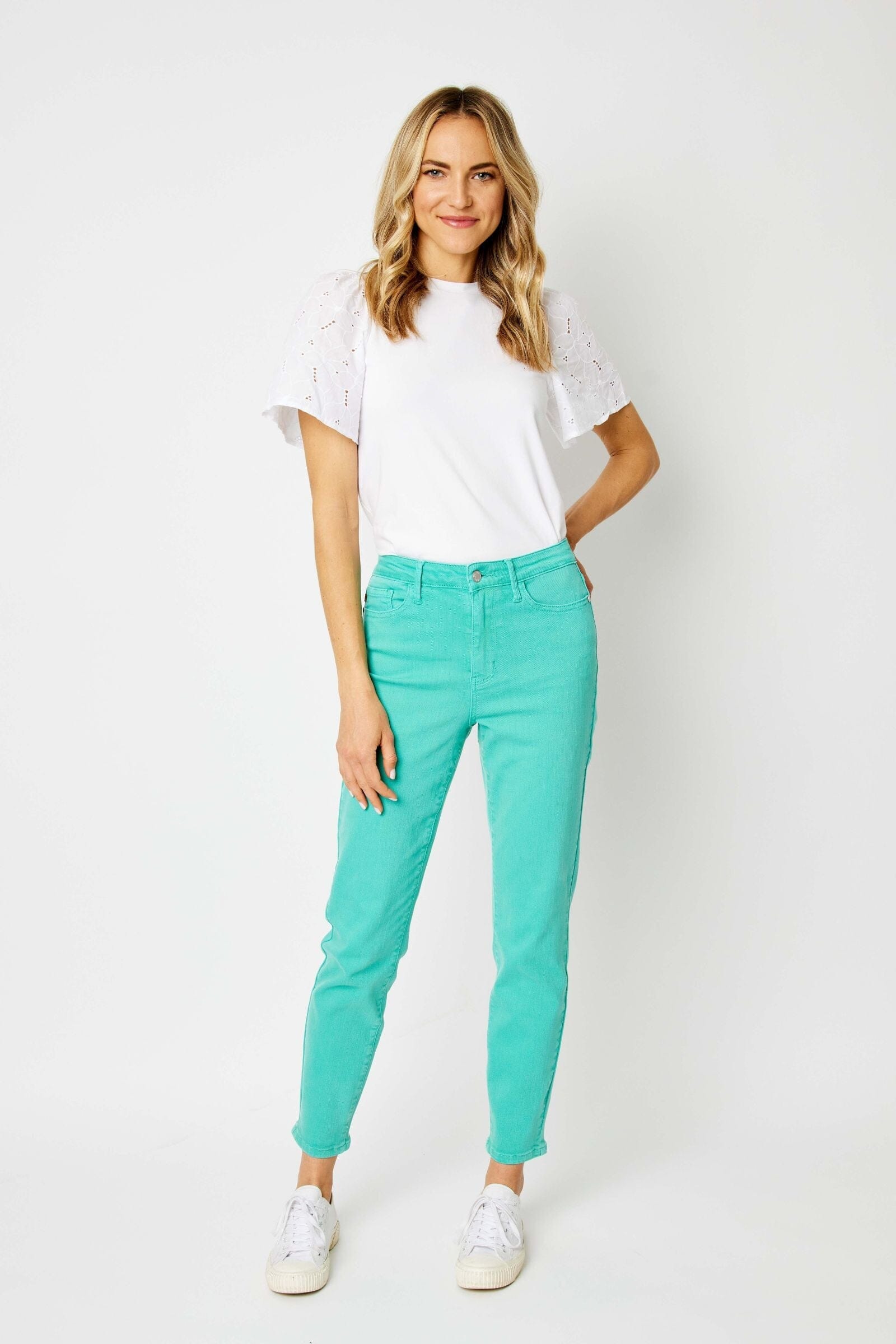 Bridgette High Rise Garment Dyed Slim Jeans in Aquamarine Womens Ave Shops 