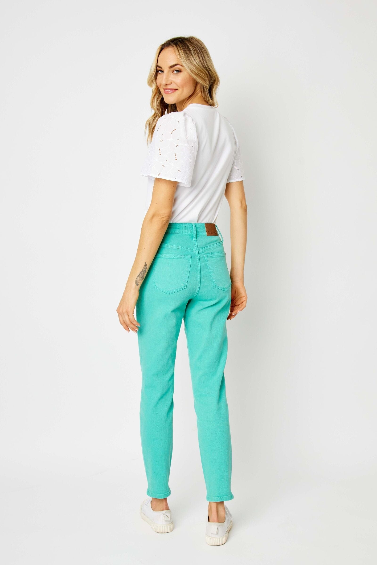 Bridgette High Rise Garment Dyed Slim Jeans in Aquamarine Womens Ave Shops 