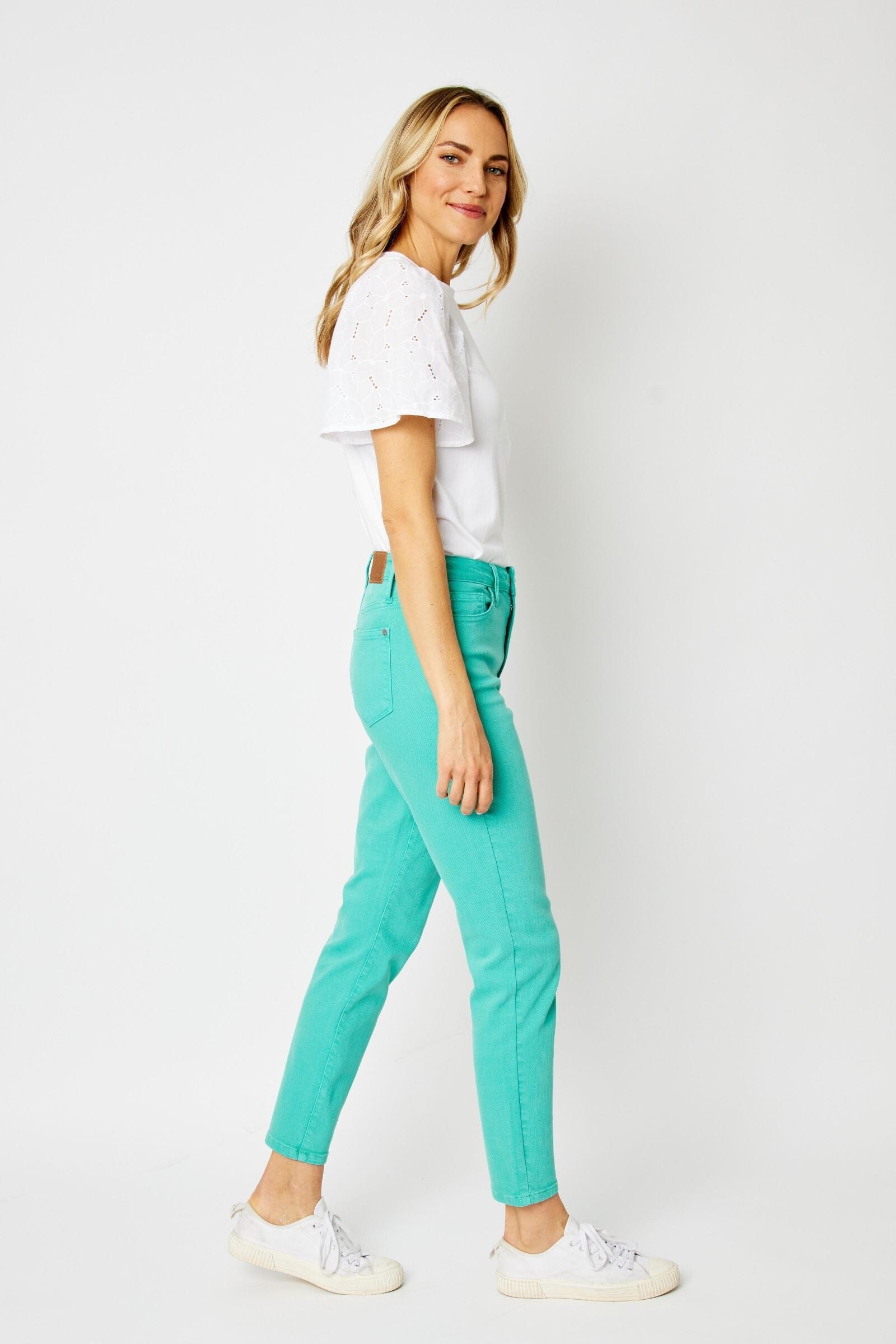 Bridgette High Rise Garment Dyed Slim Jeans in Aquamarine Womens Ave Shops 