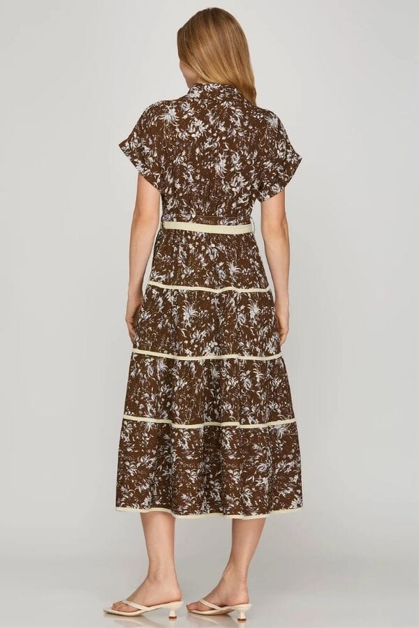 Brown Collared Button Up Midi Dress Shirts & Tops She and Sky 