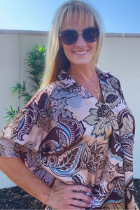 Brown Paisley Print Collared Top Shirts & Tops Umgee 