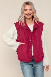 Burgundy Quilted Puffer Vest Jacket W/ Fully Lining Shirts & Tops 1 Woman 