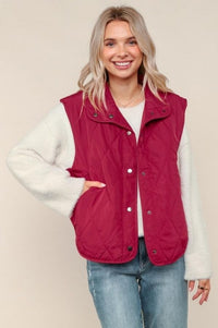 Burgundy Quilted Puffer Vest Jacket W/ Fully Lining Shirts & Tops 1 Woman 