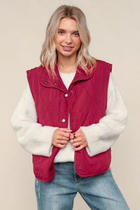 Burgundy Quilted Puffer Vest Jacket W/ Fully Lining Shirts & Tops 1 Woman 