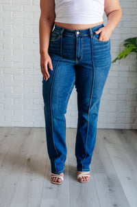 Campbell High Rise Center Seam Detail Straight Jeans Womens Ave Shops 