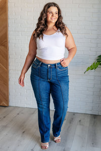 Campbell High Rise Center Seam Detail Straight Jeans Womens Ave Shops 