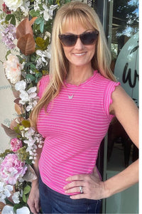 Candy Stretchy Brushed Ruffle Sleeve Stripe Tank Top Shirts & Tops La Miel 