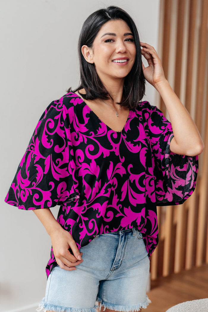 Casually Cute V-Neck Top in Magenta Womens Ave Shops 