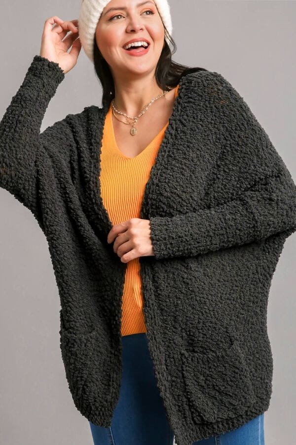 Charcoal Oversized Cardigan Sweater Shirts & Tops Umgee 