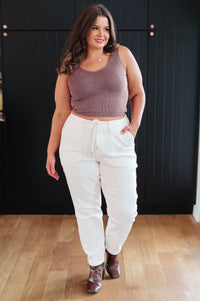 Charlene High Rise Contrast Thread Jogger in Ecru Womens Ave Shops 