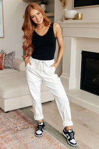 Charlene High Rise Contrast Thread Jogger in Ecru Womens Ave Shops 