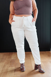 Charlene High Rise Contrast Thread Jogger in Ecru Womens Ave Shops 