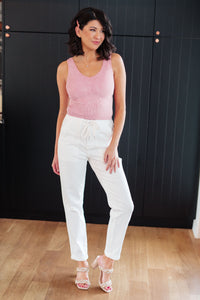 Charlene High Rise Contrast Thread Jogger in Ecru Womens Ave Shops 