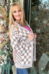 Checkered Open Front Drop Shoulder Cardigan Shirts & Tops 1 Woman 