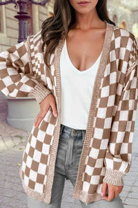 Checkered Open Front Drop Shoulder Cardigan Shirts & Tops 1 Woman 
