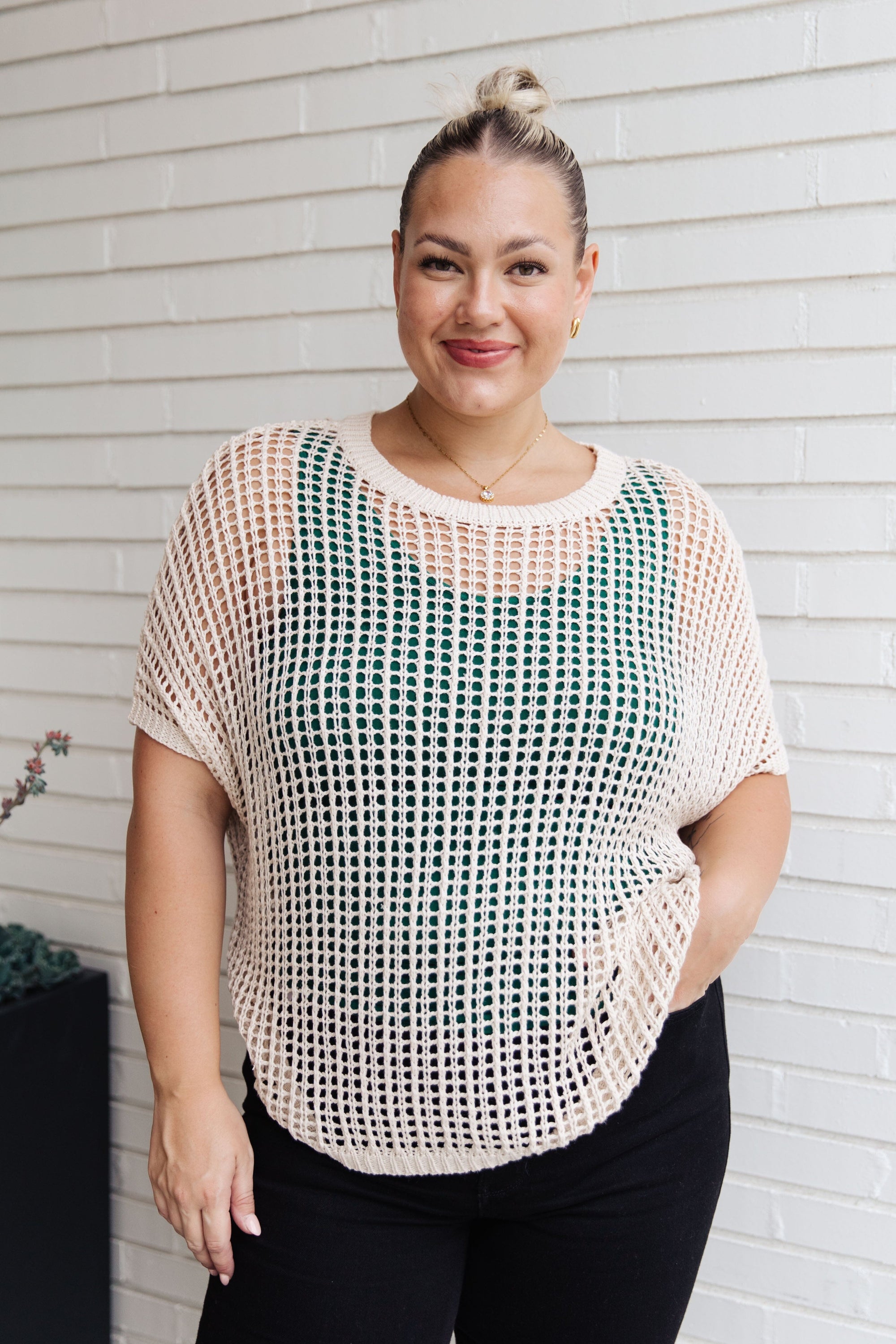 Coastal Dreams Fishnet Top in Cream Tops Ave Shops 