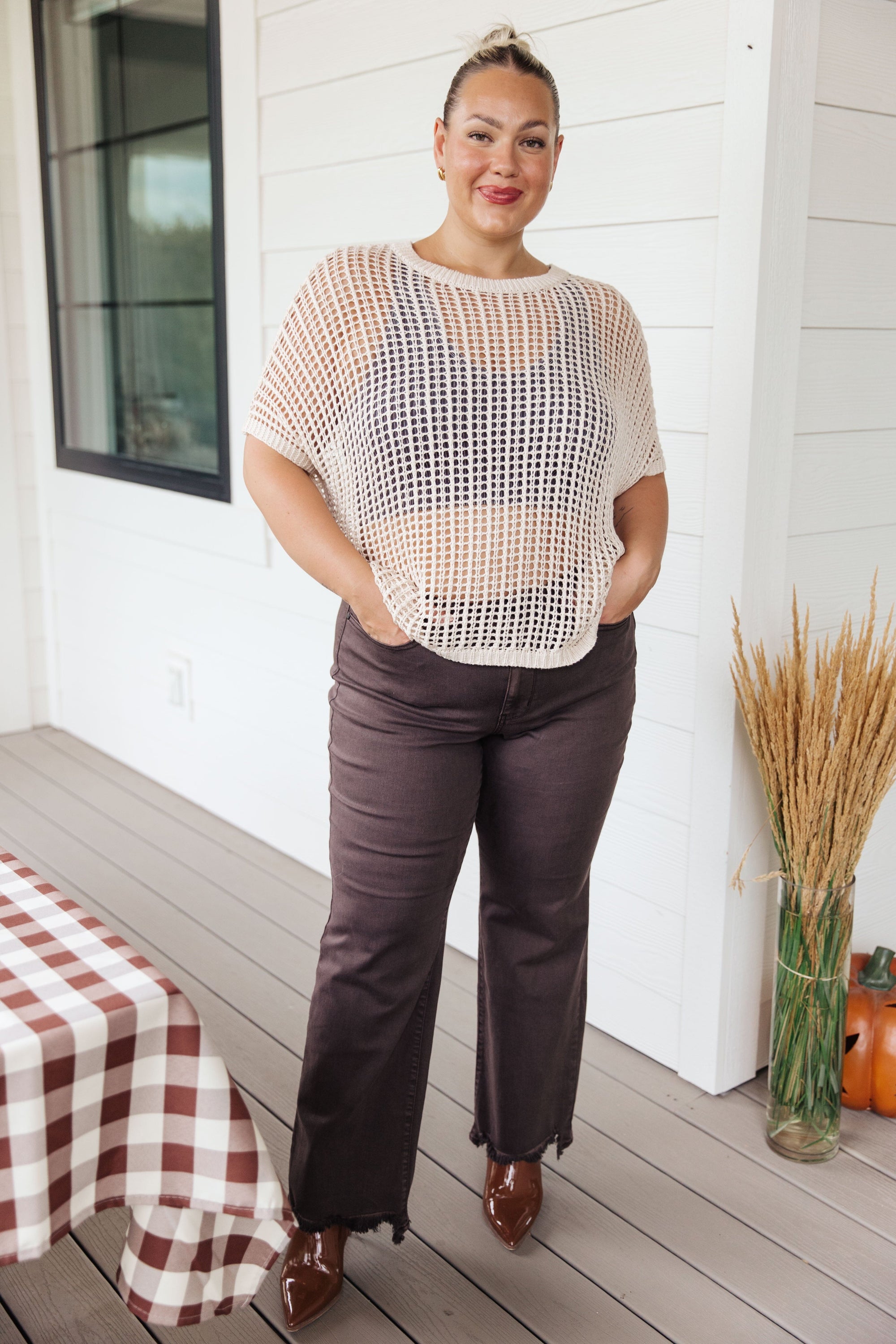 Coastal Dreams Fishnet Top in Cream Tops Ave Shops 