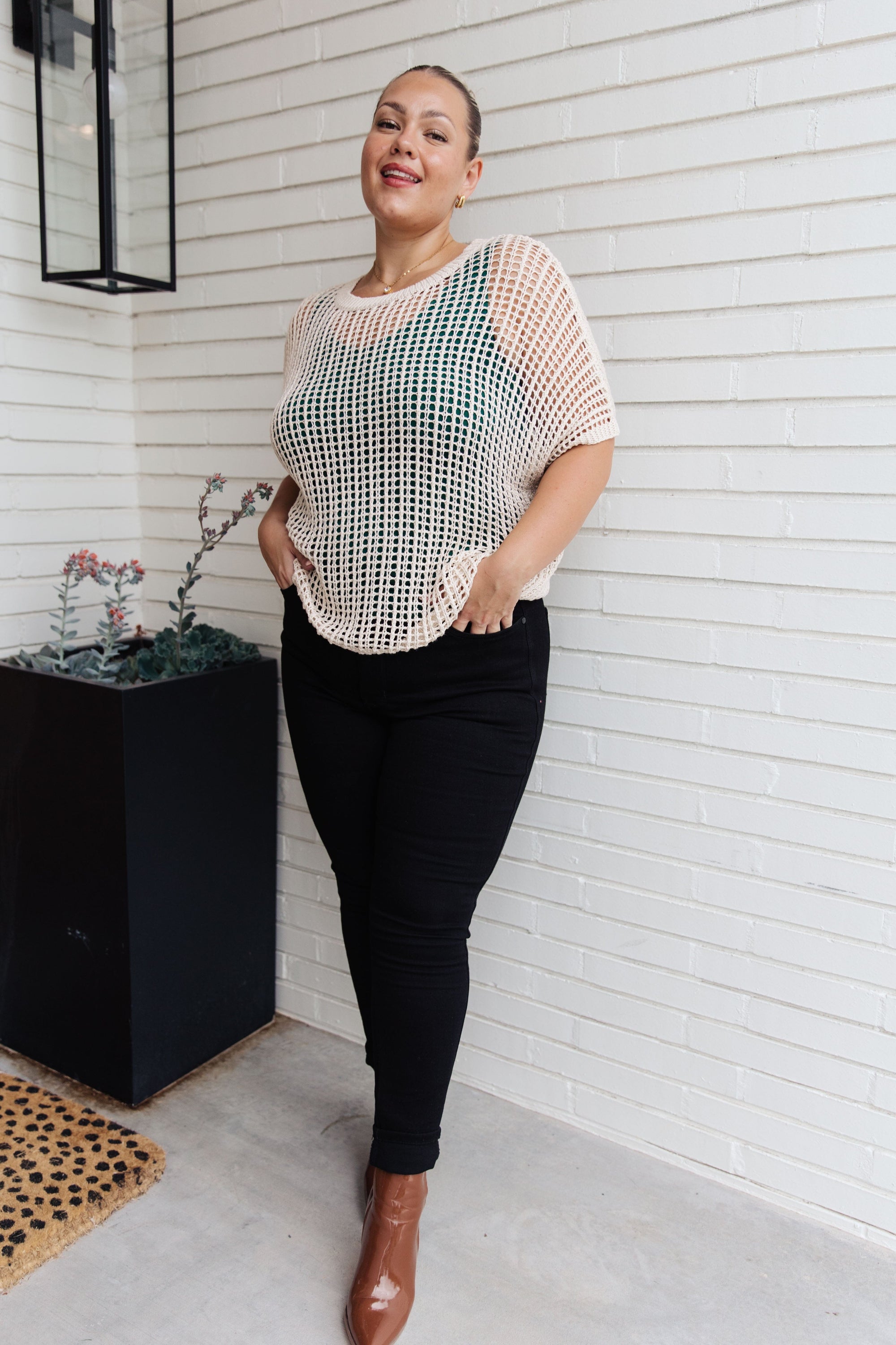 Coastal Dreams Fishnet Top in Cream Tops Ave Shops 