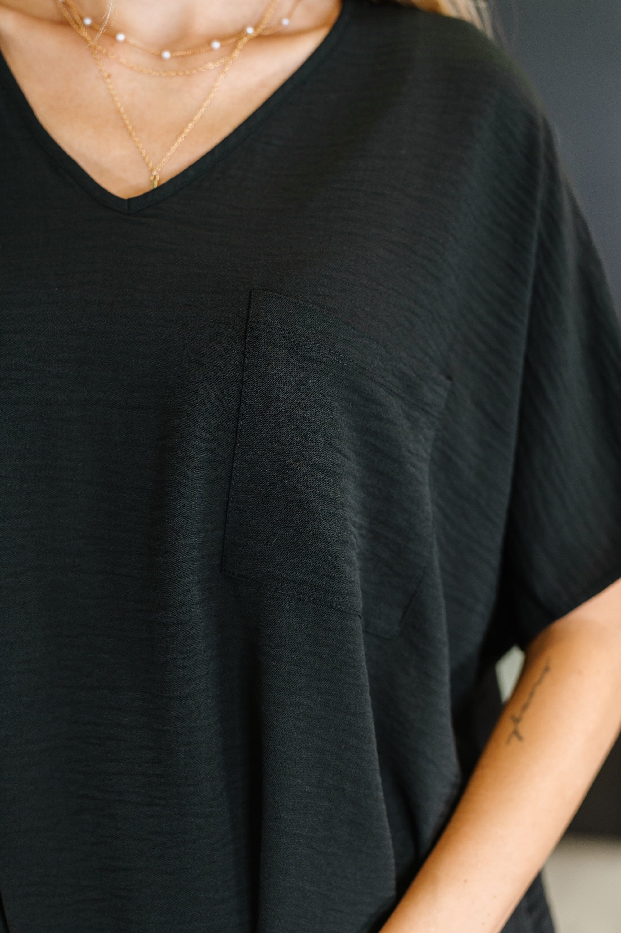 Coastal Ease V-Neck Top in Black Womens Ave Shops 