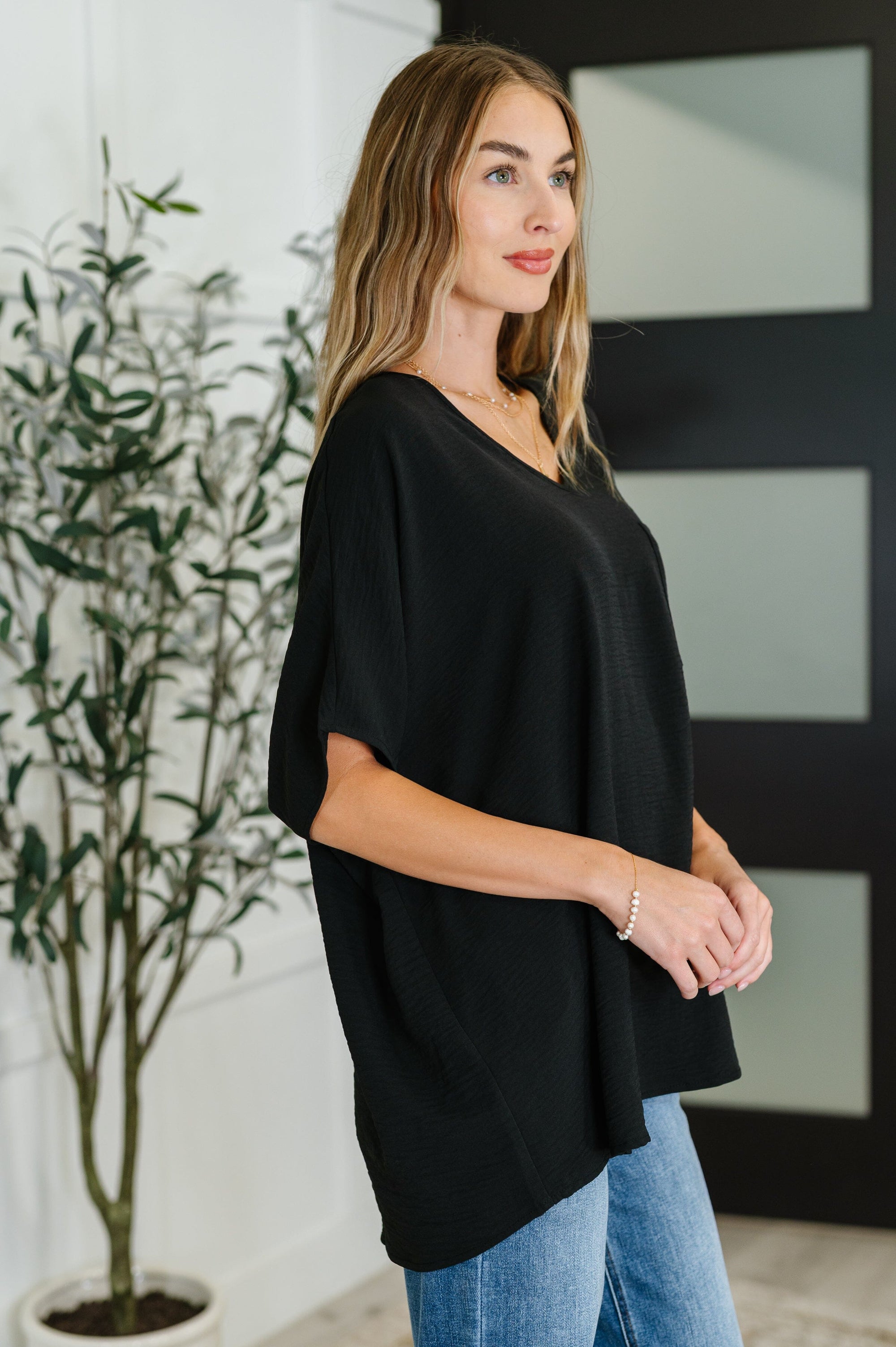 Coastal Ease V-Neck Top in Black Womens Ave Shops 