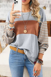 Colorblock Striped Bishop Sleeve Top Shirts & Tops 1 Woman 