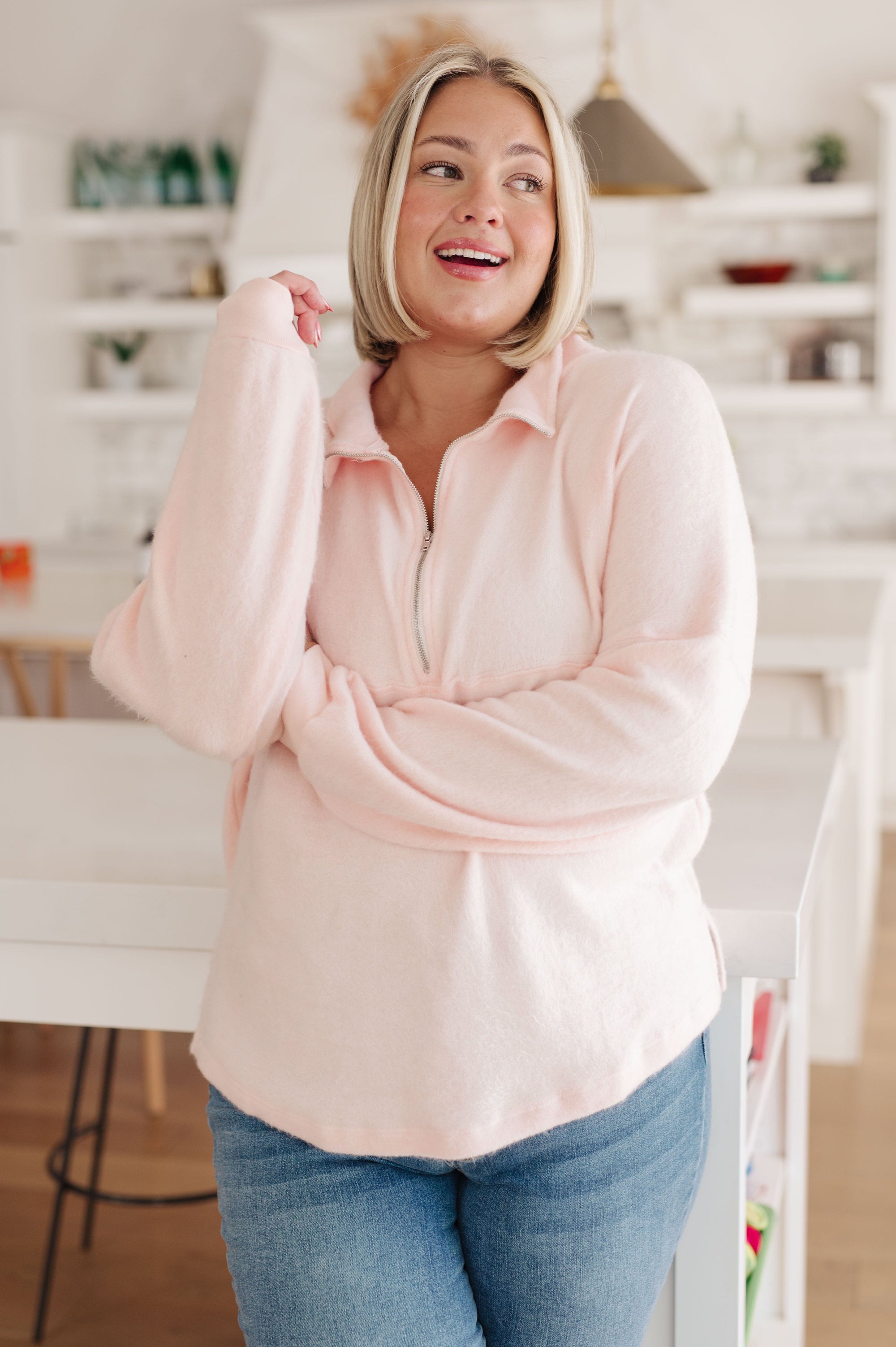 Cozy Moment 1/2 Zip Pullover in Blush Womens Ave Shops 