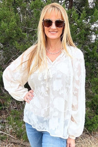 Cream Sheer Jacquard Blouse Shirts & Tops ODDi 