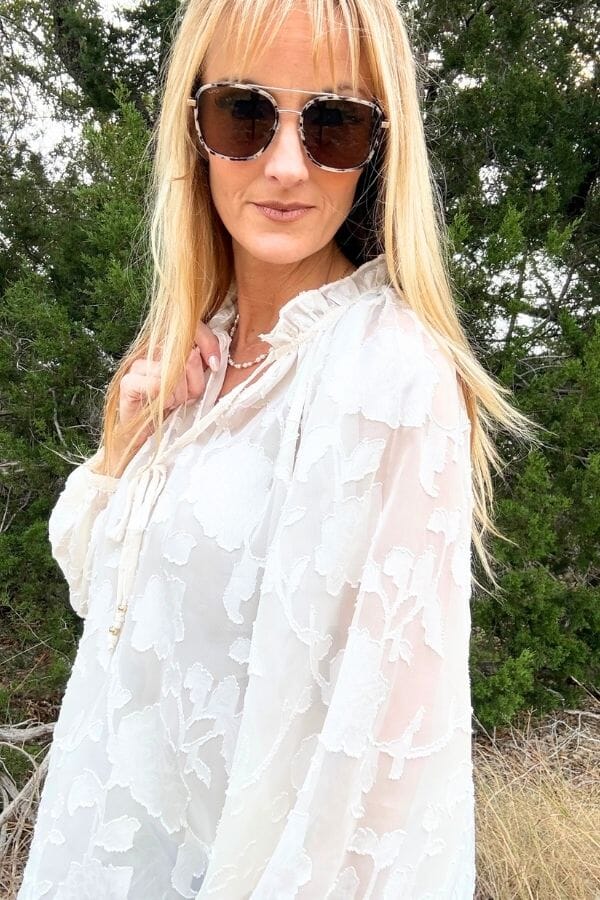 Cream Sheer Jacquard Blouse Shirts & Tops ODDi 