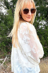 Cream Sheer Jacquard Blouse Shirts & Tops ODDi 