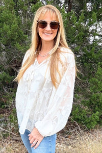 Cream Sheer Jacquard Blouse Shirts & Tops ODDi 