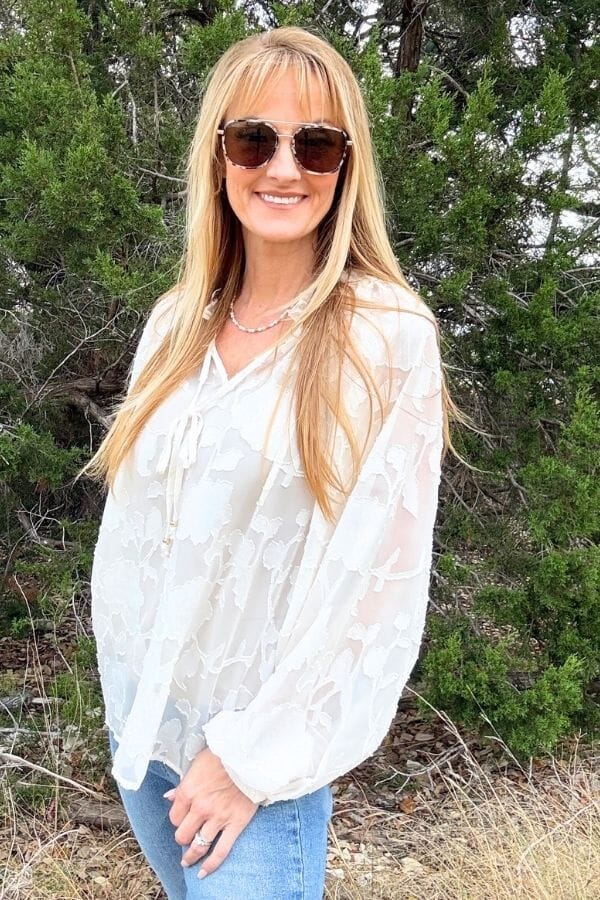 Cream Sheer Jacquard Blouse Shirts & Tops ODDi 