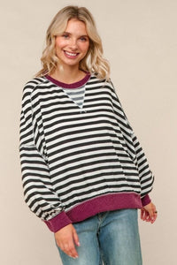 Crew Neck Loose Fit Stripe Pullover Knit Top Tops Haptics 