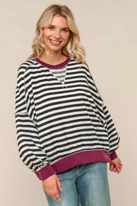Crew Neck Loose Fit Stripe Pullover Knit Top Tops Haptics 