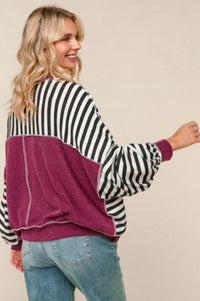 Crew Neck Loose Fit Stripe Pullover Knit Top Tops Haptics 