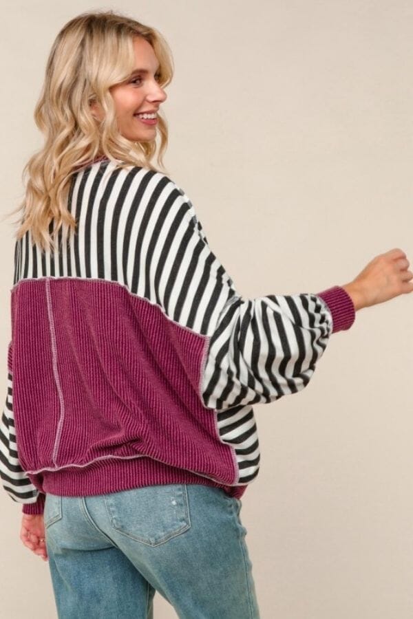 Crew Neck Loose Fit Stripe Pullover Knit Top Tops Haptics 