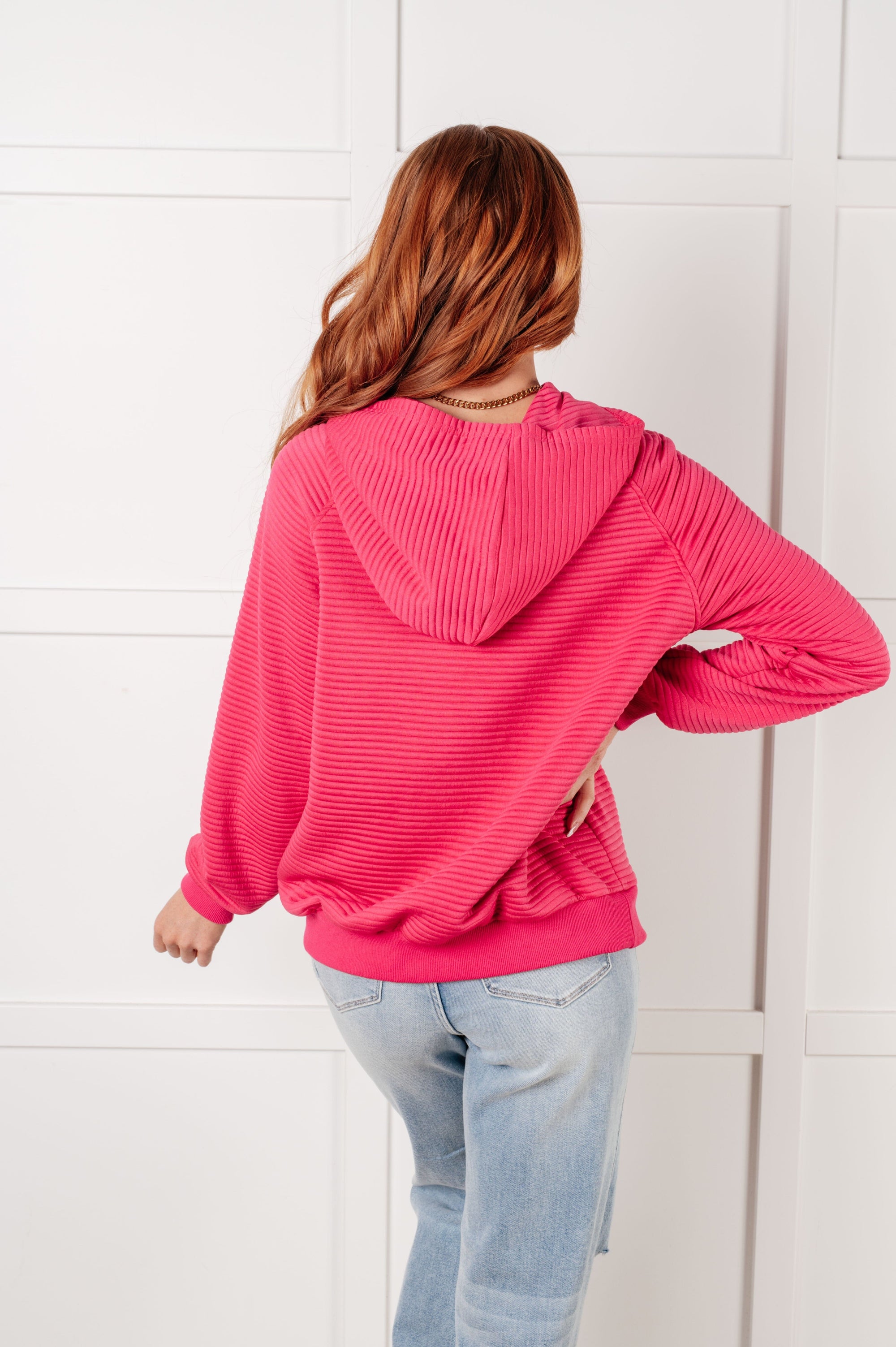 Crosswalk Textured Hoodie in Rose Tops Ave Shops 