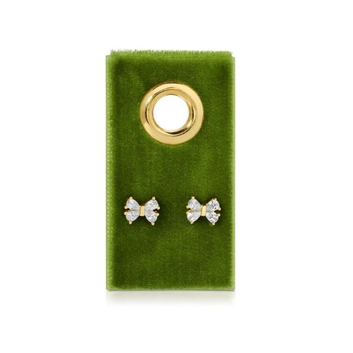 Cubic Zirconia Bow Earrings On Velvet Gift Tag Earrings Splendid Iris 