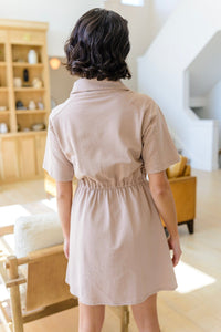 Darla Button Up Collared Dress in Taupe Dresses Ave Shops 