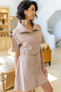 Darla Button Up Collared Dress in Taupe Dresses Ave Shops 
